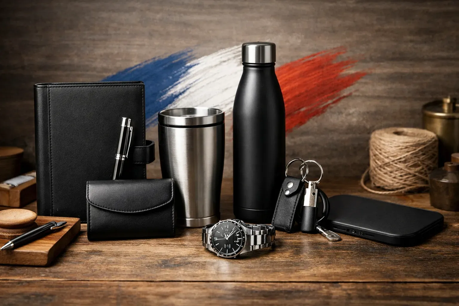 Objets publicitaires de fabrication francaise, ambiance artisanale premium